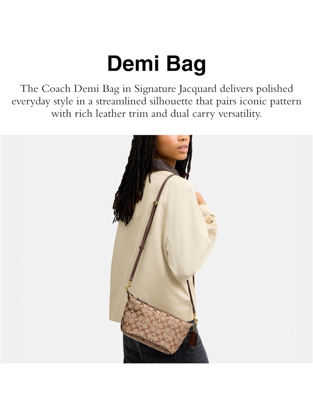 Coach Beige/Khaki Signature Jacquard Demi Shoulder Bag - New - Picture 3 of 5